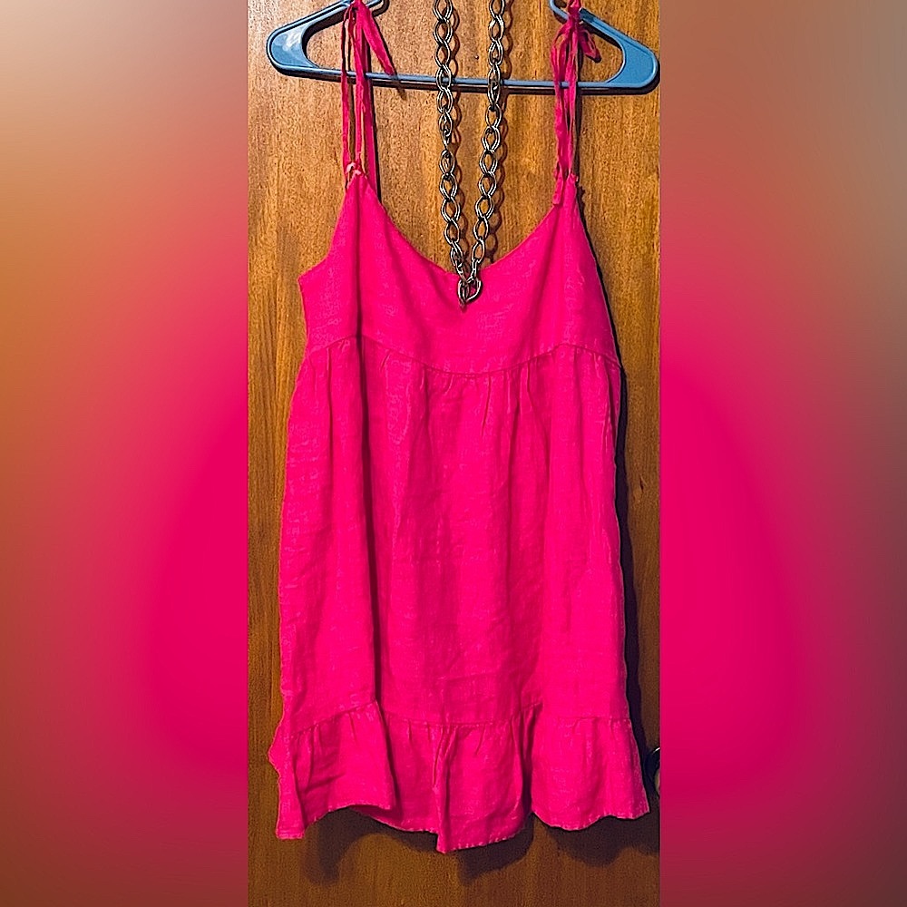 NWT ZARA BABYDOLL mini HOT PINK LINEN SDress(FLAWED socks big discount!)